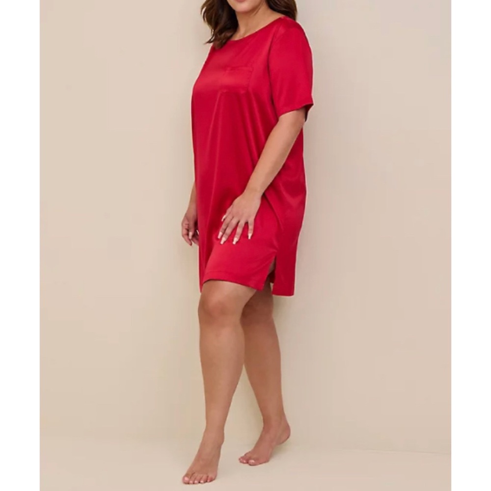 🆕 Red Dream Satin Pocket Sleep T-Shirt Gown Top 2 2X 18 20 NWT Torrid New!